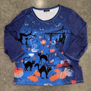 Halloween All Over Print Long Sleeve T Shirt Black Cats Basic Editions